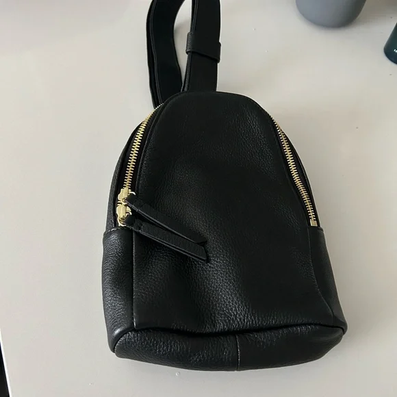 Black Leather Mini Backpack/sling bag. - Picture 1 of 2